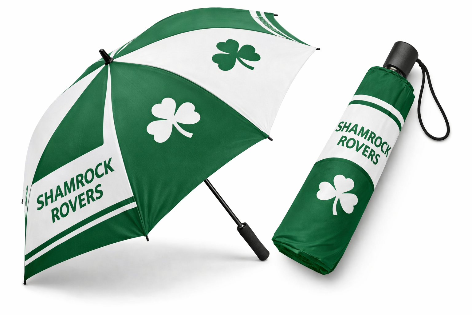 Shamrock Rovers green and white umbrella with club-inspired design